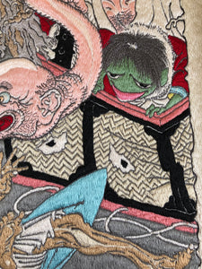 　新形三十六怪撰 おもゐつづら　刺繍壁掛け